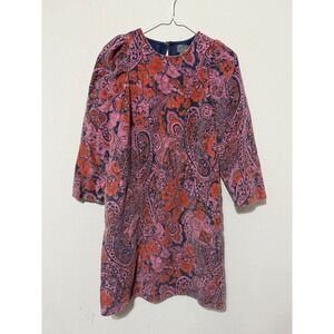 Anthropologie Dayna Paisley 3/4 Sleeve Corduroy Mini Dress Women's XS Bohemian